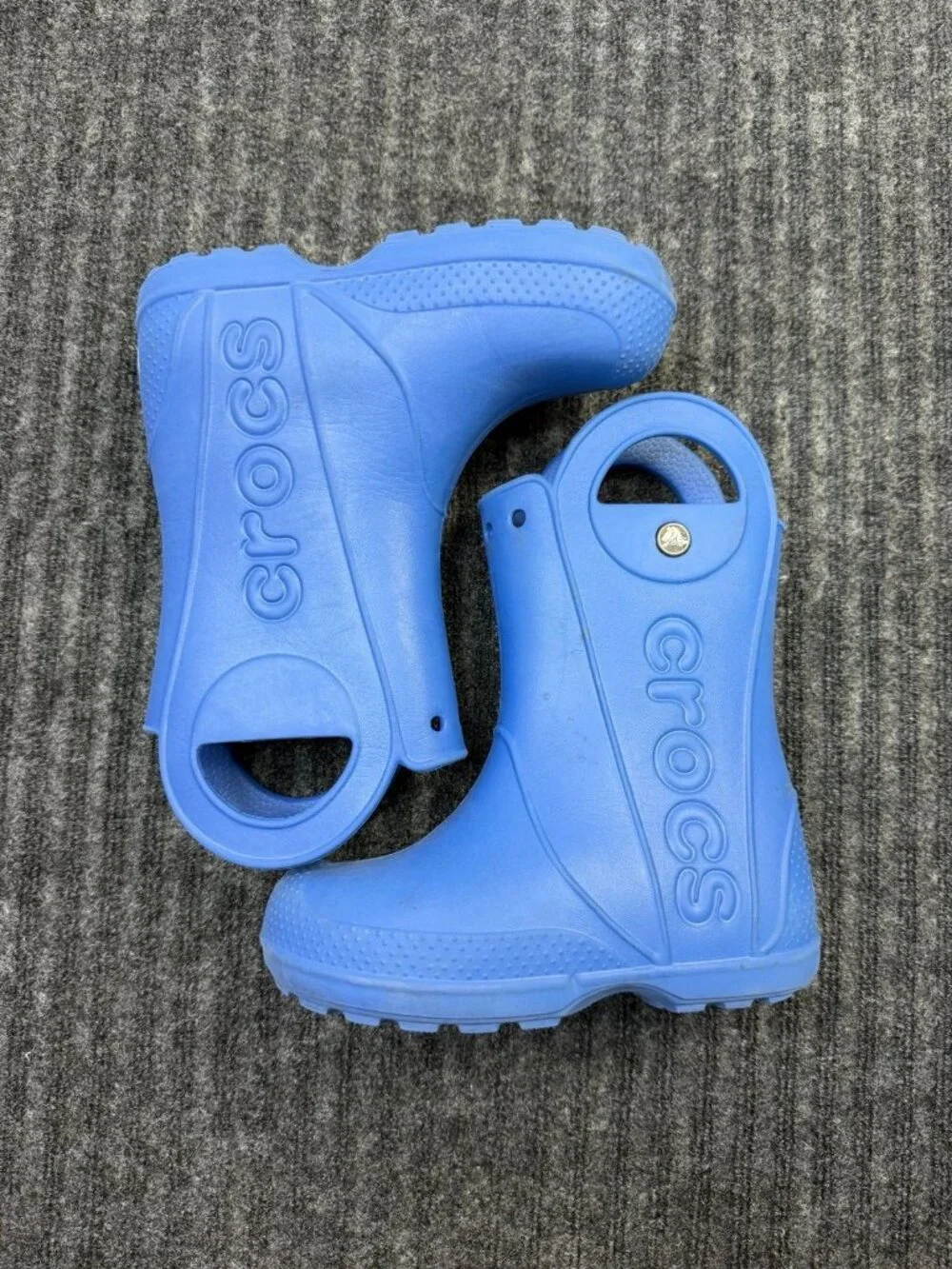 Crocs Handle It Rain Boots Blue Kids Size J1 Waterproof Pull-On Boots